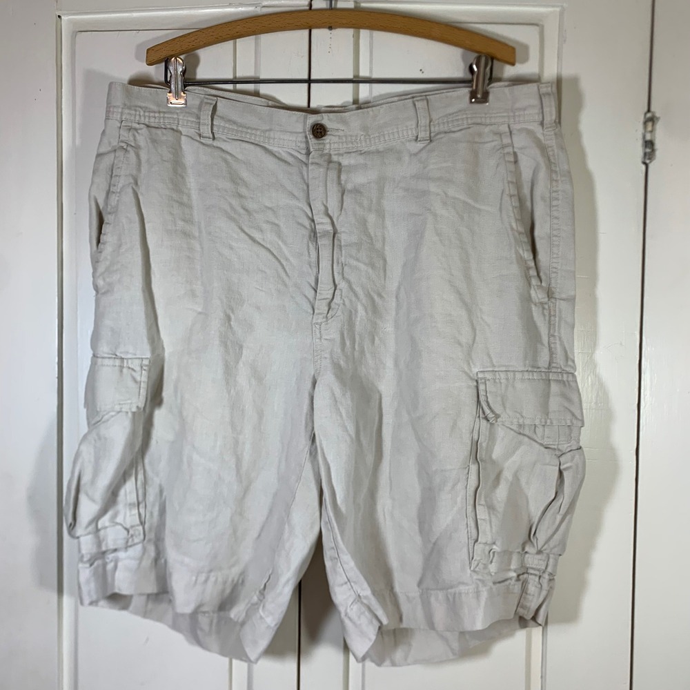 Jos. A. Bank Mens 40W Cargo Shorts Linen Stone Beige Relaxed Summer Casual READ